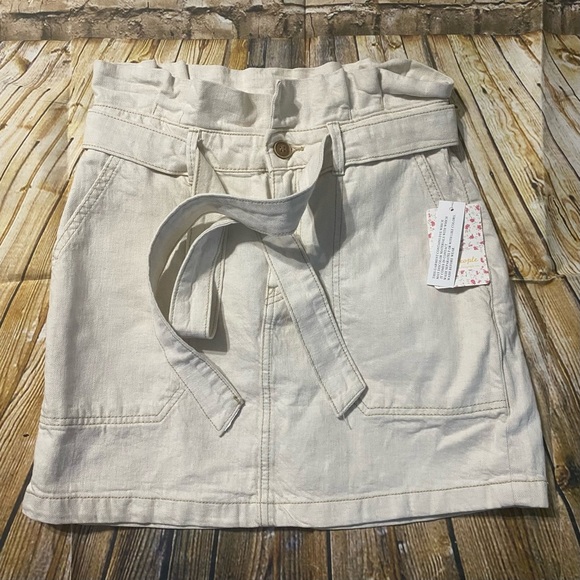 NWT Free People Splendor In The Grass Oatmeal Zip Pockets With Belt Skirt - Picture 2 of 6